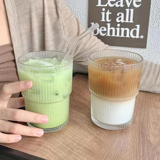 Stripe Glass Cup With Lid